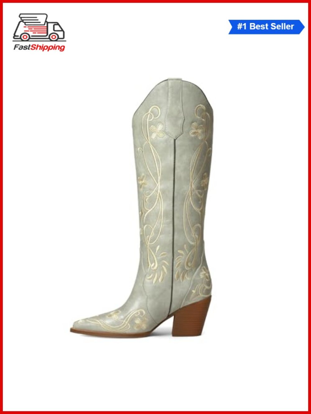 ✨ Knee High Western Cowgirl Boots Women Faux Leather Block Heel Pointed Toe